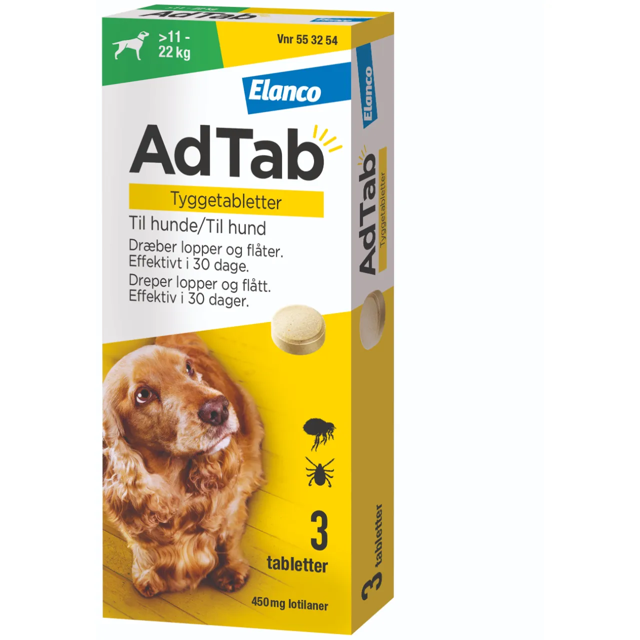 AdTab til hunde 11-22 kg 450 mg - effektiv beskyttelse mod lopper og flåter